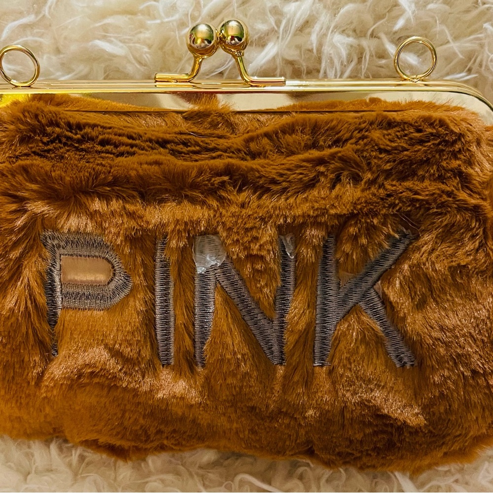 PINK  kiss lock cross body purse with strap included, purple, brown and orange - Picture 3 of 4